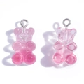 Pink translucent resin gummy bear charms with silver metal rings for DIY jewelry - Gradient Pink (A7-350)