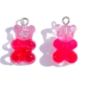 Pink and rose red gummy bear resin charms with glitter and silver metal loops - Gradient Red (A7-350)