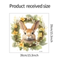 Detail view of cute rabbit with flower wreath wall sticker showing product size 39x39cm - 39*39CM/fun-f52