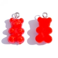 Translucent red resin gummy bear pendant with silver metal ring for DIY jewelry making - Solid Red (A3-065)