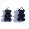 Pair of black gummy bear resin charms with silver rings for DIY jewelry making - Solid Black (A3-065)