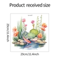 Detail view of the 29cm watercolor koi fish and flower wall sticker dimensions and layout - 29x29cm (fun-m57)
