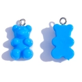 Bright blue resin bear pendant with silver metal ring for DIY jewelry making - Solid Blue (A3-065)