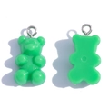 Bright green resin gummy bear pendant with silver metal loop for DIY jewelry making - Solid Green (A3-065)
