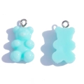 Light blue resin gummy bear charm with silver metal ring for DIY jewelry making - Solid Light Blue (A3-065)