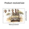 Detail van de giraffe auto muursticker met productafmetingen van 60 cm bij 40 cm breed - Cartoon Giraffe Auto Stijl (fun-e31)