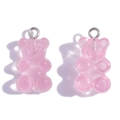 Pink translucent resin gummy bear pendant with silver metal loop for DIY jewelry making - Jelly Pink (A3-064)