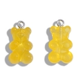 Set of two bright yellow gummy bear resin charms with silver metal rings for DIY jewelry - Jelly Yellow (A3-064)