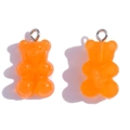 Two orange translucent gummy bear charms in resin with silver rings for jewelry DIY - Jelly Orange (A3-064)