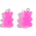 Pair of translucent pink resin gummy bear charms with silver metal rings for DIY jewelry - Jelly Dark Pink (A3-064)