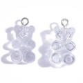 Matte and transparent resin gummy bear pendants with silver metal screw eye pins - Transparent White (A3-064)