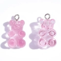 Pink translucent resin bear charms with silver metal rings for DIY jewelry making - Transparent Pink (A3-064)