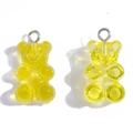 Translucent yellow resin gummy bear charms with silver metal rings for DIY jewelry making - Transparent Yellow (A3-064)