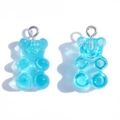Set of two transparent blue resin bear pendants with silver metal rings for DIY jewelry - Transparent Blue (A3-064)