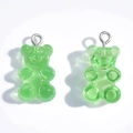 Translucent emerald green resin gummy bear pendant with silver metal loop for DIY jewelry - Transparent Green (A3-064)