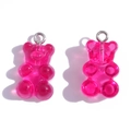 Pink translucent resin gummy bear charms with silver metal rings for DIY jewelry - Transparent Rose Red (A3-064)