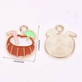 Kokosnootbedel van legering met roze rietje en parasol voor het maken van DIY-sieraden - Kokosdrank met Roze Paraplu (A5-129)