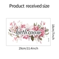 Detail showing romantic pink floral wall sticker with bathroom lettering, size 29x18cm - Romantic Floral Style (fun-f57)