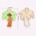 Palmboom hanger van legering met groen en bruin emaille voor DIY sieraden maken - Palmboom (A5-133)