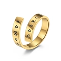 Golden Viking rune open ring in polished stainless steel with Nordic engraving - Size 7 / Gold