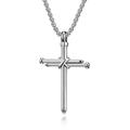 Collana con ciondolo a croce di chiodi in acciaio inossidabile lucido in stile vintage - Tono Argento (Con Catena da 60cm)
