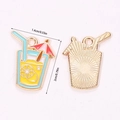 Emaille zomerse drankbeker hanger met citroen en parasol voor doe-het-zelf sieraden - Citroen Paraplu Drankje (A5-137)