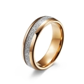 Minimalist tungsten steel ring in rose gold with silver ice silk textured inlay - 6# / 6mm