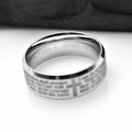 Polished titanium steel cross ring with engraved bible verses on a textured stone - US 6 / Silver