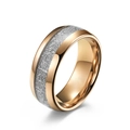 Polished rose gold tungsten ring with silver ice silk brushed textured inlay band - 6# / 8mm