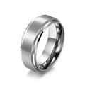 Minimalist silver-grey brushed tungsten ring with polished stepped edges for men and women - Size 7 / 8mm