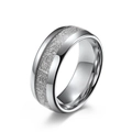 Silver-gray tungsten steel ring with meteorite texture inlay and polished edges - Size 6 / 8mm