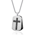 Double-layered stainless steel dog tag necklace with hollow cross and prayer engraving - With 3mm*60cm Chain / Black