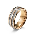 Men's rose gold tungsten ring featuring double silver meteor texture inlay for weddings - Size 6 / Wide Style / Rose Gold