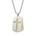 Double-layered stainless steel cross dog tag pendant with gold scripture plate and box chain - With 3mm*60cm Chain / Gold