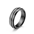 Polished black tungsten ring with silver meteorite textured inlay for men - 6MM Black