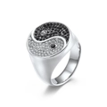 Vintage stainless steel Yin Yang ring featuring black and white crystal pave setting - Steel / Size 8