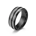 Polished black tungsten ring for men featuring a silver meteorite inlay design - 8MM Black