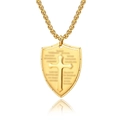 Colgante de escudo religioso chapado en oro de 18K con relieve de cruz y cadena box - Dorado Con Cadena