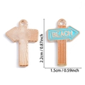 Blue enamel cross pendant with BEACH text in vintage gold alloy for summer jewelry - Blue Beach Sign (A5-114)