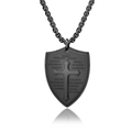 Collar de escudo negro para hombre con relieve de cruz 3D y escrituras grabadas - Negro Con Cadena de Caja