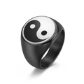 Matte black stainless steel signet ring featuring a classic Yin Yang Tai Chi circular design - Size 7 / Black