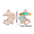 Kleurrijke legering hanger met strandparasol en stoel met emaille afwerking - Strandstoel & Parasol (A5-136)