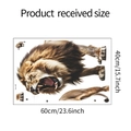 Macro detail of 3D lion wall sticker showing dimensions 60x40cm and assembly parts - 40x60cm