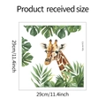 Detailed size view of a 29x29cm cartoon giraffe and tropical leaf bathroom wall sticker - Giraffe & Tropical Plants (fun-m113)