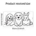 Detailed size chart showing 60x30cm dimensions for cartoon dog and rabbit wall stickers - 30x60cm Style (fun-b44)