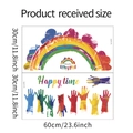 Rainbow wall decal with colorful handprints and Happy Time text for kids room decor - 30x60cm-fun-b47