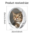 Détail du sticker mural chat 3D montrant les dimensions 25 cm x 29 cm pour décor de toilette - Chat Tigré Sortant d'un Trou (fun-m123)