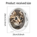 Détail d'un sticker mural chat 3D avec dimensions 29x25cm pour décor de salle de bain - Chaton à Rayures Brunes et Noires (fun-m124)
