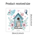 Detailansicht der Aquarell-Vogelhaus Wandtattoo-Größe 29x29cm mit Welcome-Schriftzug - 29x29cm (fun-f139)