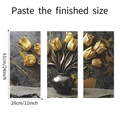 Dimensions du tableau tulipe en 3 parties avec panneaux 61x28cm et texture marbre - Triptyque Tulipe (fun-f162)